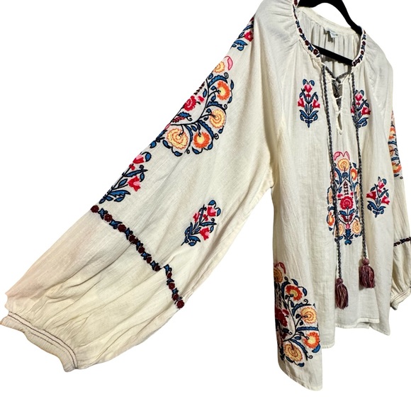Sundance Floral Embroidered Long Sleeve Peasant Style Lightweight Blouse Top XL - Picture 6 of 11